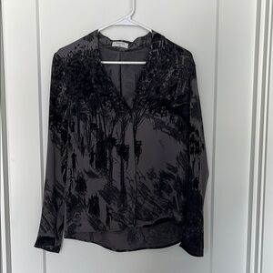 Babaton printed long sleeve blouse - unique warm grey and black painted print